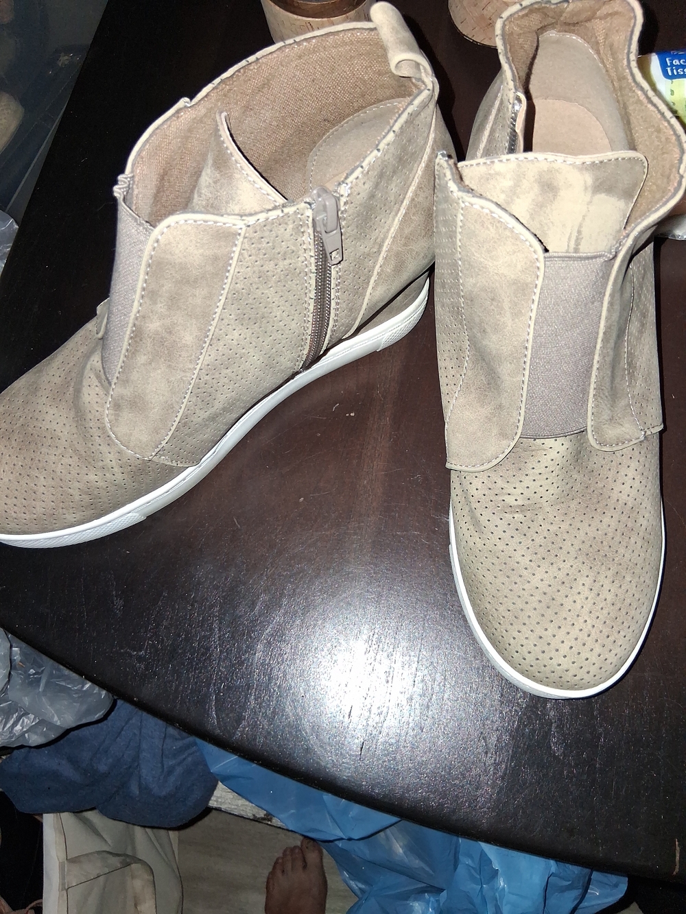 Wedge Sneaker Booties in Taupe - Comfort Slip-On Style